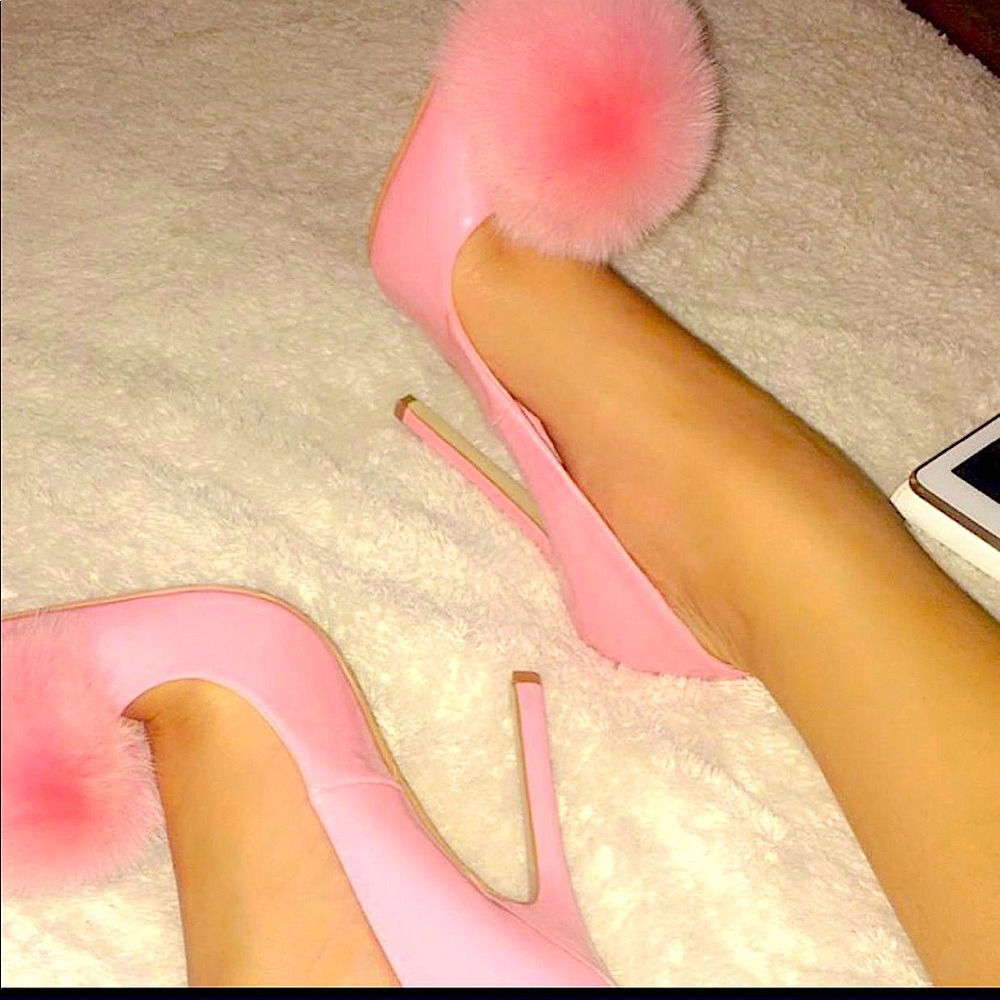 pink baby doll puff stiletto heel